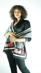 Grey/Pink/Red Patterned Scarf