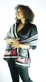 Grey/Pink/Red Patterned Scarf