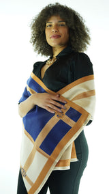 Beige/Navy Blue patterned Scarf