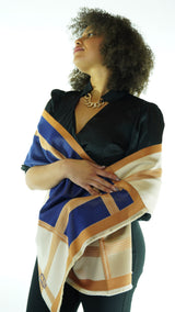 Beige/Navy Blue patterned Scarf