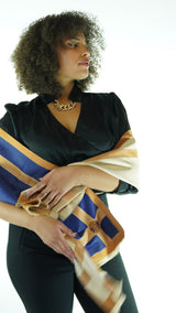 Beige/Navy Blue patterned Scarf