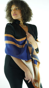 Beige/Navy Blue patterned Scarf