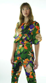 Green Avanti Milano Floral Patterned Blouse W/Pants