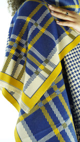 Navy Blue/Yellow Plaid Patterned Scarf