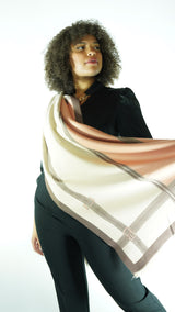 Beige/Blue/Brown/Salmon Patterned Scarf
