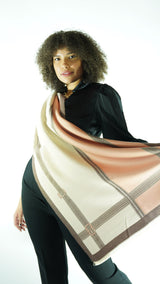 Beige/Blue/Brown/Salmon Patterned Scarf