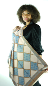 Sky Blue/ Tan Window Patterned Scarf