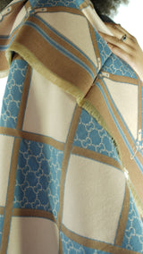 Sky Blue/ Tan Window Patterned Scarf