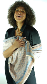 Sky blue/ Tan Maze patterned scarf