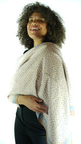 Sky blue/ Tan Maze patterned scarf