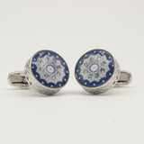 Avanti Milano Round Blue/White Patterned Cufflink