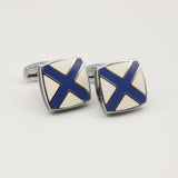 Avanti Milano Square White/Blue Cross Patterned Cufflink