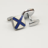 Avanti Milano Square White/Blue Cross Patterned Cufflink
