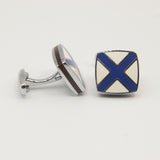 Avanti Milano Square White/Blue Cross Patterned Cufflink