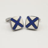 Avanti Milano Square White/Blue Cross Patterned Cufflink