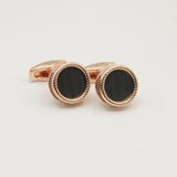 Avanti Milano Round Gold/Black Herringbone Cufflinks