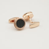 Avanti Milano Round Gold/Black Herringbone Cufflinks