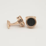 Avanti Milano Round Gold/Black Herringbone Cufflinks