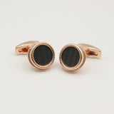 Avanti Milano Round Gold/Black Herringbone Cufflinks