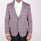 Orange Blue Plaid Avanti Milano Peak Lapel Jacket