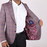 Orange Blue Plaid Avanti Milano Peak Lapel Jacket