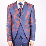Navy Blue Avanti Milano Orange Floral Patterned Three Piece Tuxedo