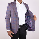 Burgundy Blue Plaid Avanti Milano Peak Lapel Jacket