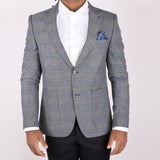 Grey Blue Plaid Avanti Milano Peak Lapel Jacket