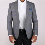 Grey Blue Plaid Avanti Milano Peak Lapel Jacket