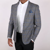 Grey Blue Plaid Avanti Milano Peak Lapel Jacket