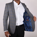 Grey Blue Plaid Avanti Milano Peak Lapel Jacket