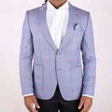 Light Blue Orange Plaid Avanti Milano Peak Lapel Jacket