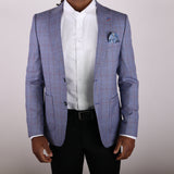 Light Blue Orange Plaid Avanti Milano Peak Lapel Jacket