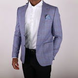 Light Blue Orange Plaid Avanti Milano Peak Lapel Jacket