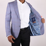 Light Blue Orange Plaid Avanti Milano Peak Lapel Jacket