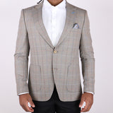Beige Blue Plaid Avanti Milano Peak Lapel Jacket