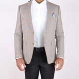 Beige Blue Plaid Avanti Milano Peak Lapel Jacket