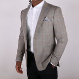 Beige Blue Plaid Avanti Milano Peak Lapel Jacket