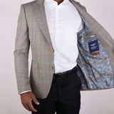 Beige Blue Plaid Avanti Milano Peak Lapel Jacket