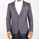 Dark Grey Red Plaid Avanti Milano Peak Lapel Jacket