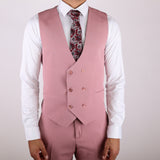 Medium Pink Avanti Milano Textured Double Breasted Vest Three Piece Suit