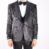 Black Avanti Milano Gold Sequence Velvet Three Piece Tuxedo
