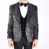 Black Avanti Milano Gold Sequence Velvet Three Piece Tuxedo