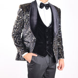 Black Avanti Milano Gold Sequence Velvet Three Piece Tuxedo