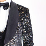 Black Avanti Milano Gold Sequence Velvet Three Piece Tuxedo