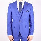 Medium Blue Avanti Milano Peak Lapel Double Breasted Vest Three Piece Suit