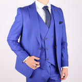 Medium Blue Avanti Milano Peak Lapel Double Breasted Vest Three Piece Suit