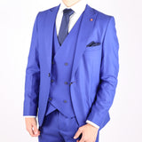 Medium Blue Avanti Milano Peak Lapel Double Breasted Vest Three Piece Suit