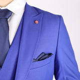 Medium Blue Avanti Milano Peak Lapel Double Breasted Vest Three Piece Suit