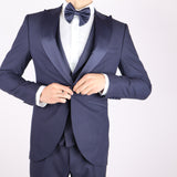 Navy Blue Avanti Milano Wide Peak Lapel Three Piece Tuxedo